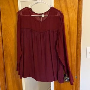 Maroon blouse with sheer top and sleeves